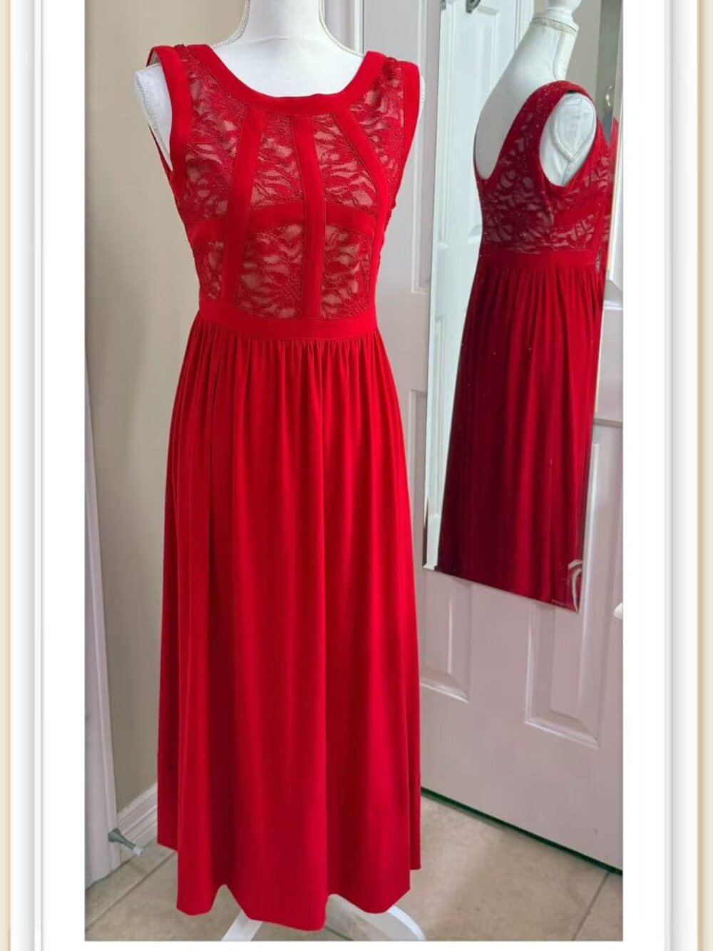 Nude-lined lace bodice overlay and a flowing pleated skirt maxi dress size 6